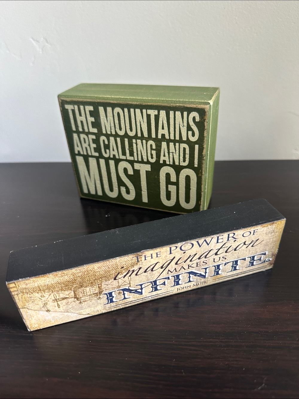 Rustic Block Signs - 2 pack! "The Mountains Are Calling..."